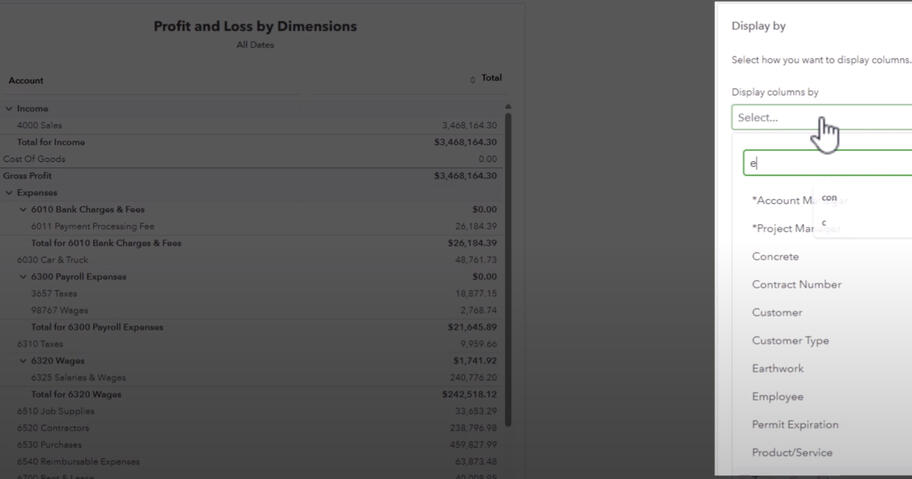 Display reports by dimensions